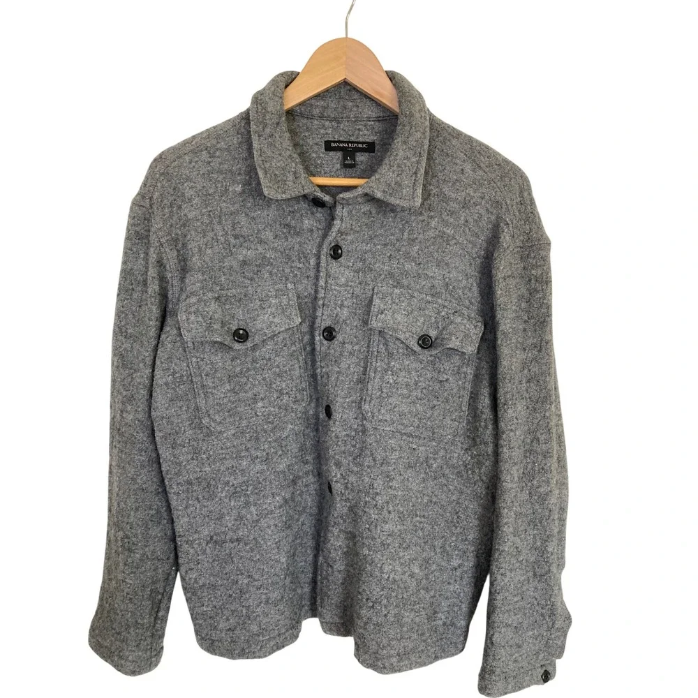 Banana Republic Mens Large Grey Heather Boucle Shirt Jacket Shacket 815253-01